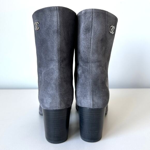 CHANEL Grey Suede Calfskin Short Boots IT 36.5 - Picture 6 of 16